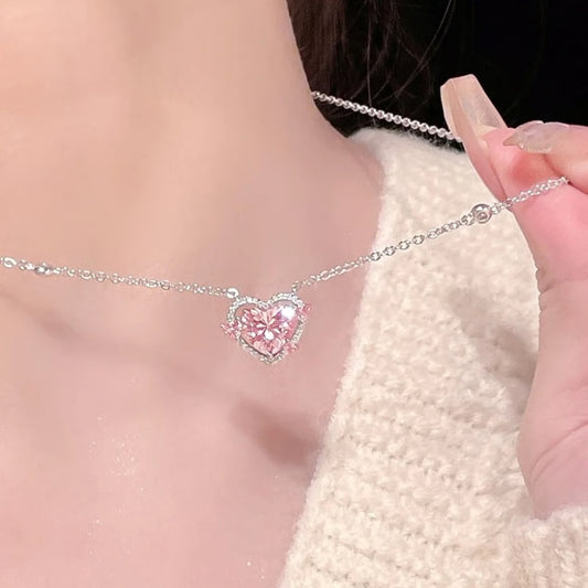 925 Sterling Silver Zircon Sweet Heart Pendant Necklace