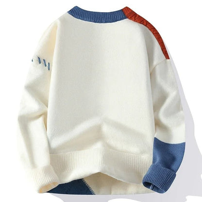 Patchwork Warm Sweater for Men Autumn and Winter Streetwear Style