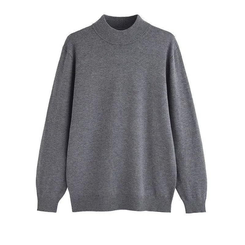 Men's Sweater, Half Polo Turtle Neck, Loose Fit Knit Top, Autumn Winter Base Layer