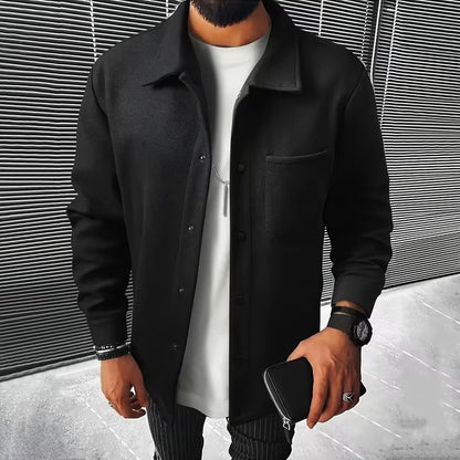 Men's Warm Brushed Jacket with Lapel Button-Down Casual Coat – Autumn and Winter Business Casual with Pockets