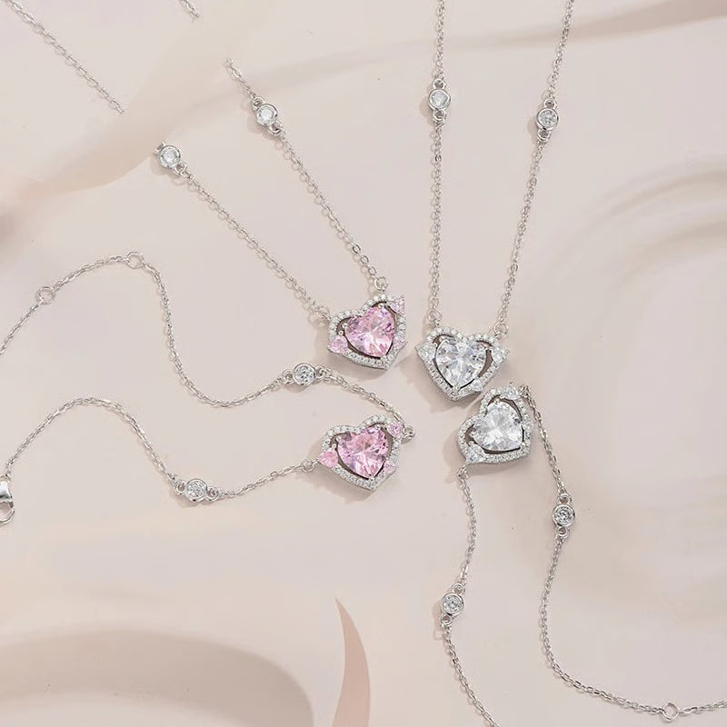 925 Sterling Silver Zircon Sweet Heart Pendant Necklace
