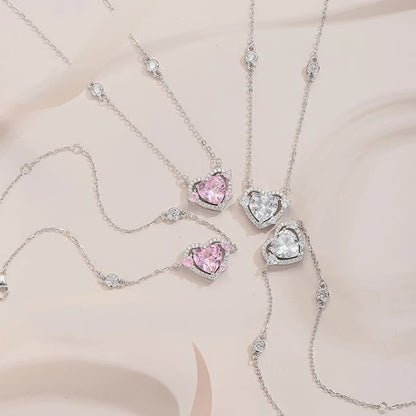 925 Sterling Silver Zircon Sweet Heart Pendant Necklace