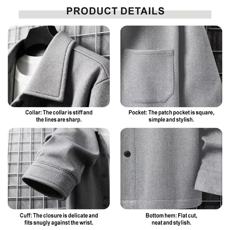 Men's Warm Brushed Jacket with Lapel Button-Down Casual Coat – Autumn and Winter Business Casual with Pockets