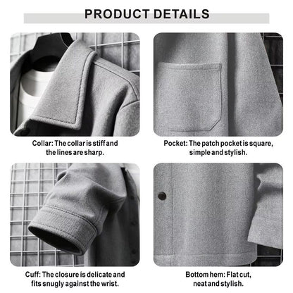 Men's Warm Brushed Jacket with Lapel Button-Down Casual Coat – Autumn and Winter Business Casual with Pockets