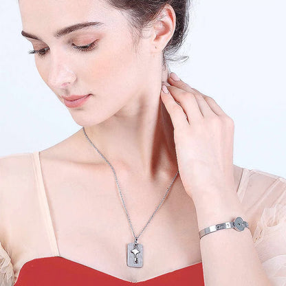 Heart Lock Bracelet With Key Necklace