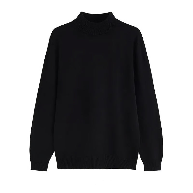 Men's Sweater, Half Polo Turtle Neck, Loose Fit Knit Top, Autumn Winter Base Layer