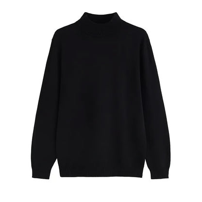 Men's Sweater, Half Polo Turtle Neck, Loose Fit Knit Top, Autumn Winter Base Layer
