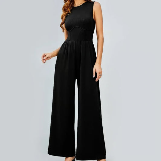 Women's High Waist Patent Leather Wide Leg Jumpsuit