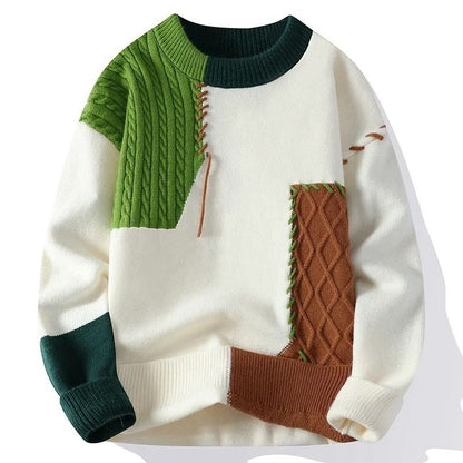 Patchwork Warm Sweater for Men Autumn and Winter Streetwear Style