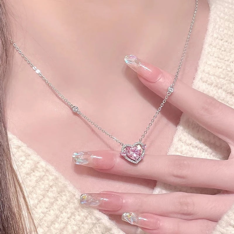 925 Sterling Silver Zircon Sweet Heart Pendant Necklace