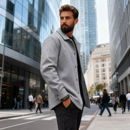 Men's Warm Brushed Jacket with Lapel Button-Down Casual Coat – Autumn and Winter Business Casual with Pockets