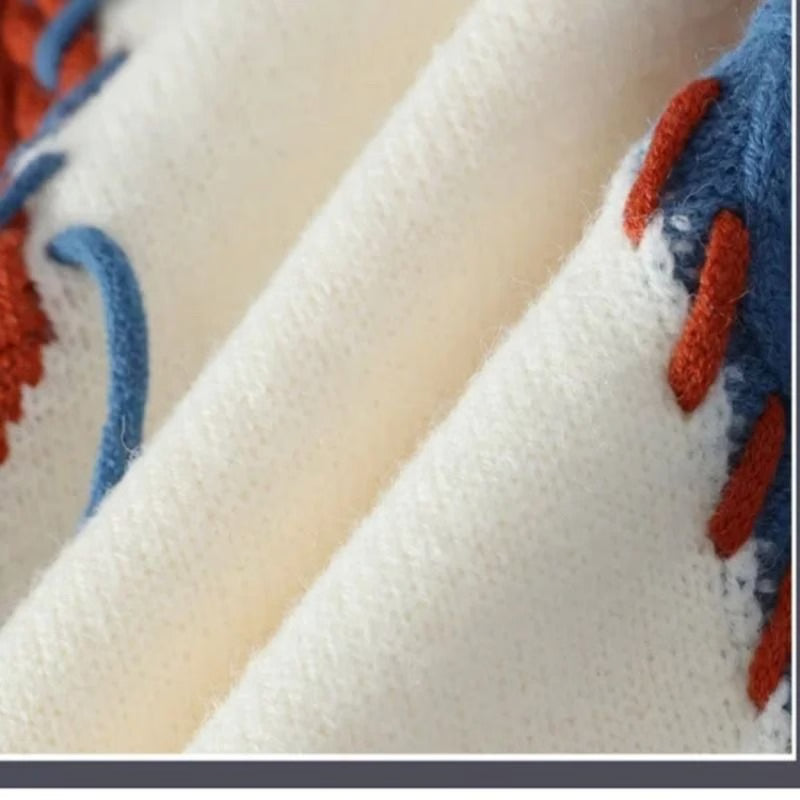 Patchwork Warm Sweater for Men Autumn and Winter Streetwear Style