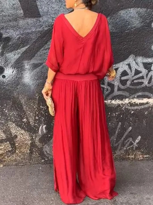 Elegant two-piece wide-leg chiffon pants