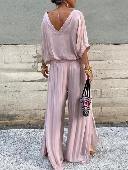 Elegant two-piece wide-leg chiffon pants